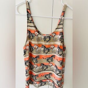 Emma Cook x Topshop 100% silk tank sleeveless zebra print unique blouse sz 6